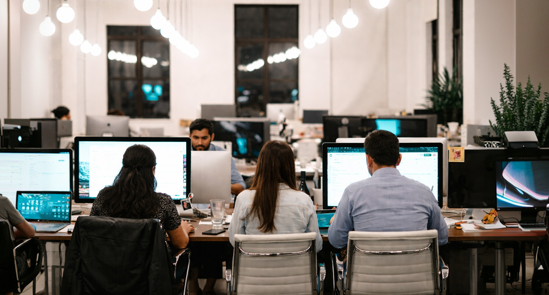 Global team working together in an office