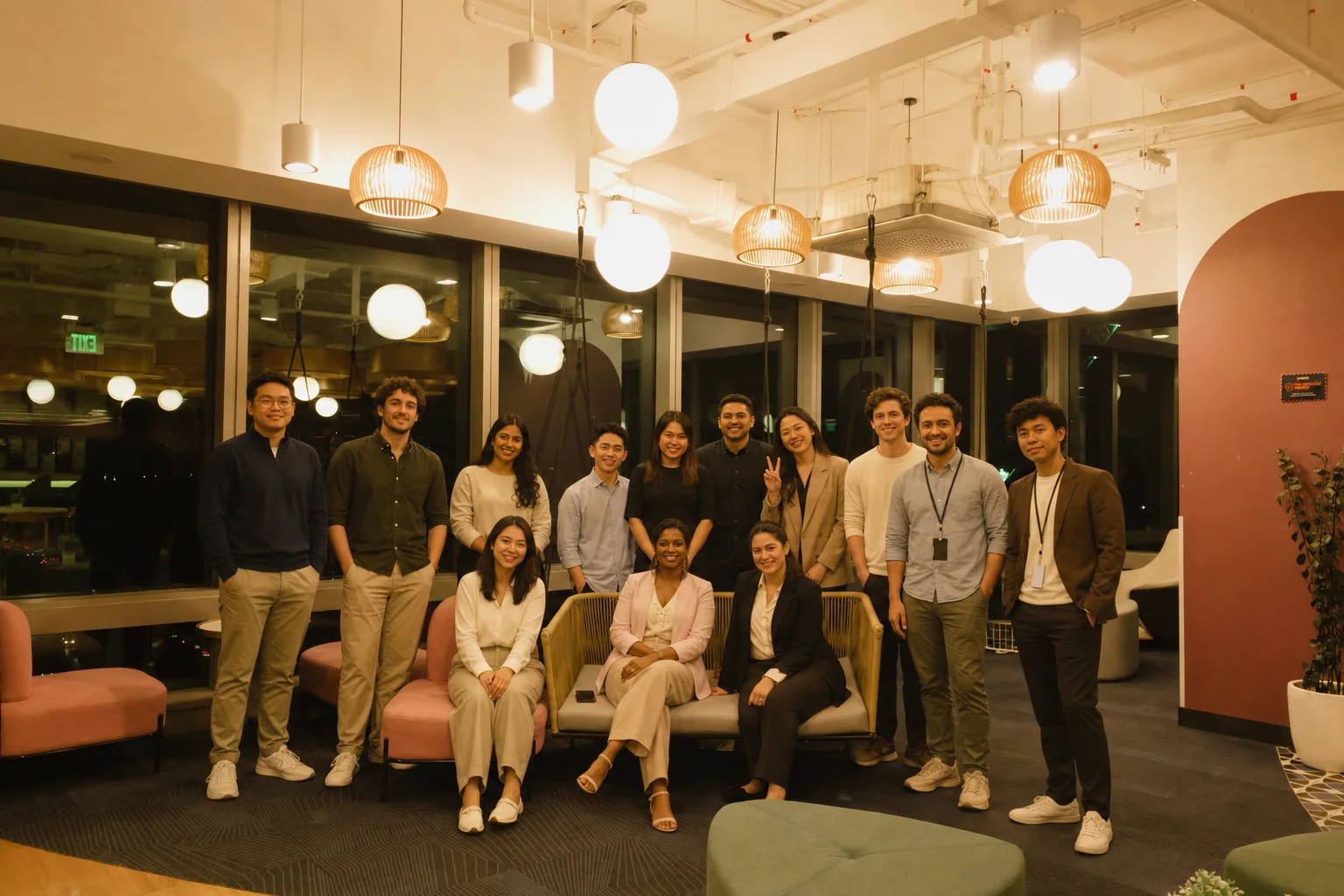 Globalco team gathered in a shared office